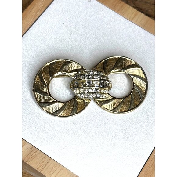 Vintage Coro Gold-Tone Rhinestone Infinity Brooch Pin Jewelry - Picture 2 of 9